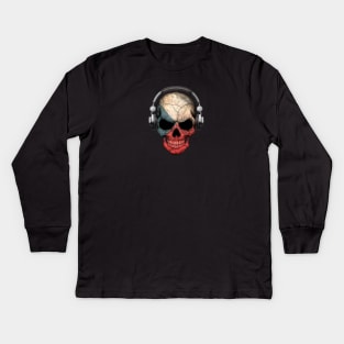 Dark Skull Deejay with Czech Flag Kids Long Sleeve T-Shirt